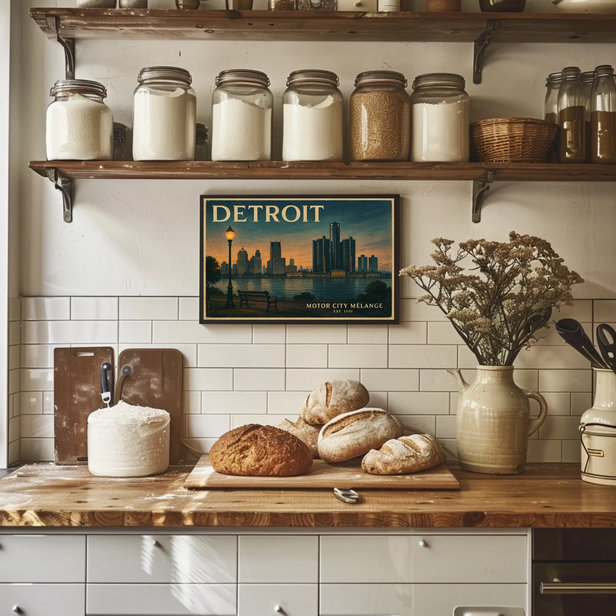 Detroit Historic Skyline Wall Art Print