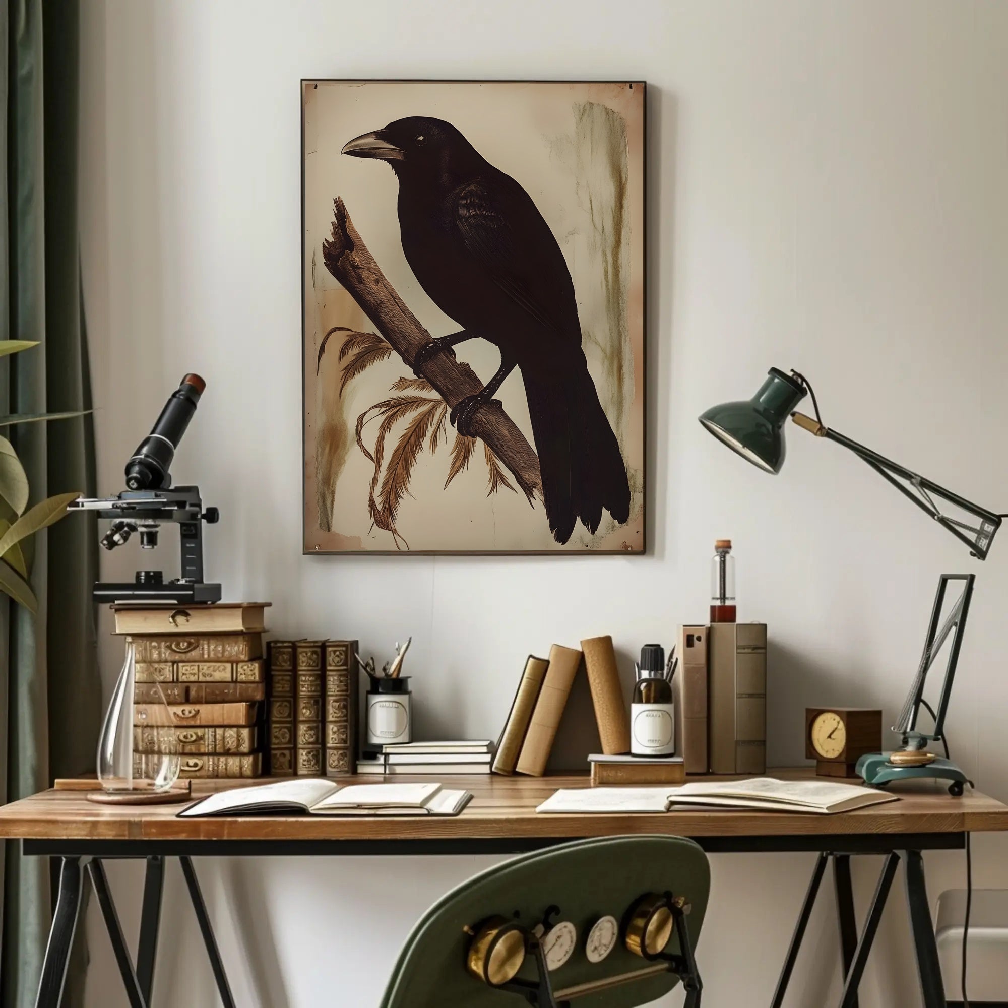 Raven on a Branch Wildlife Art Animal Poster PosterGoat