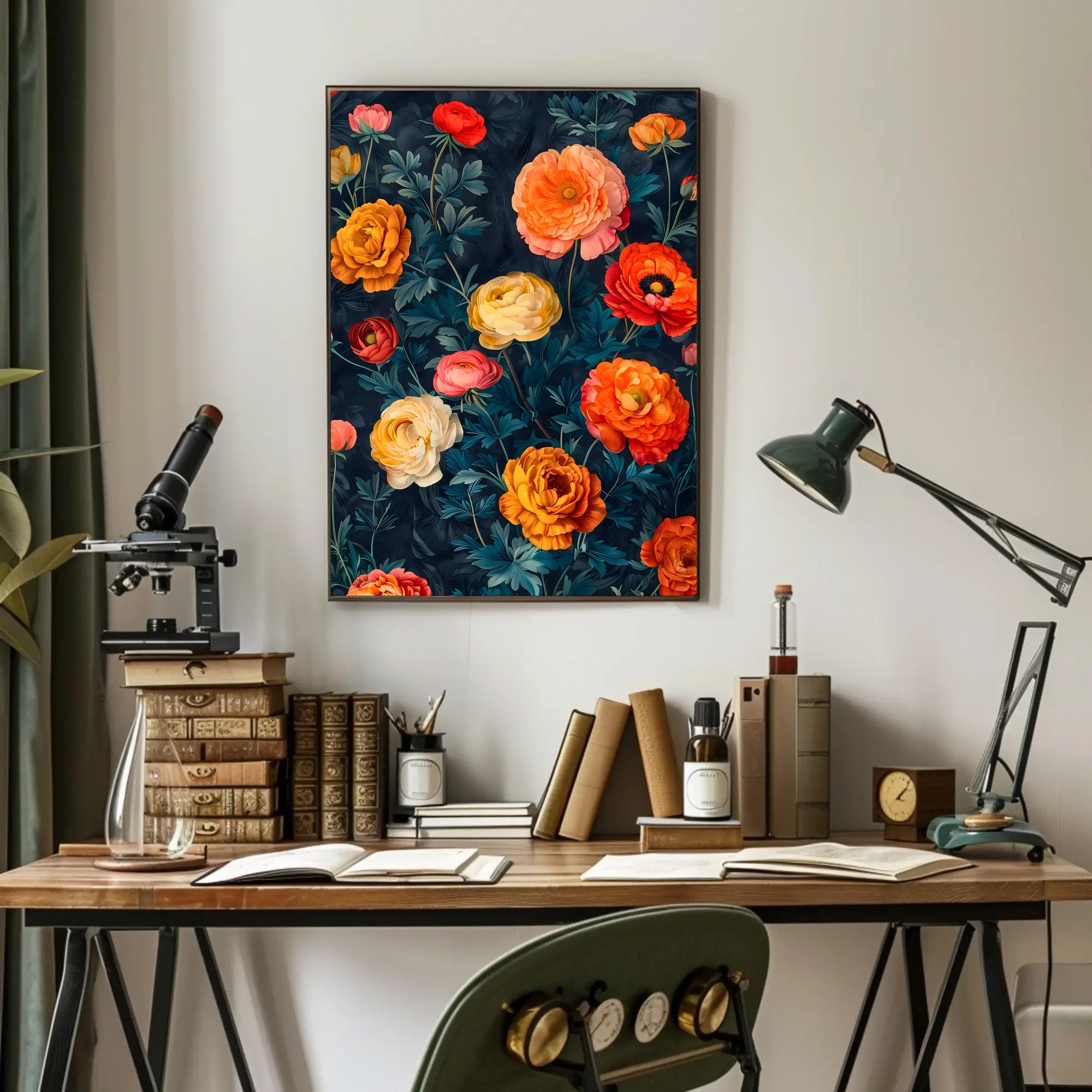 Elegant Floral Artwork on Dark Background - Artistic Poster