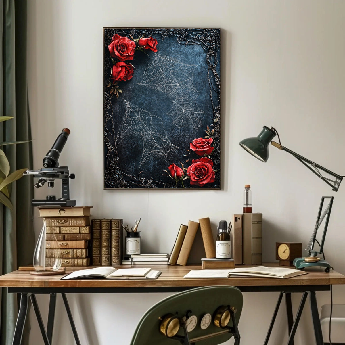 Dark Roses and Webs Moody Art Print Abstract Poster