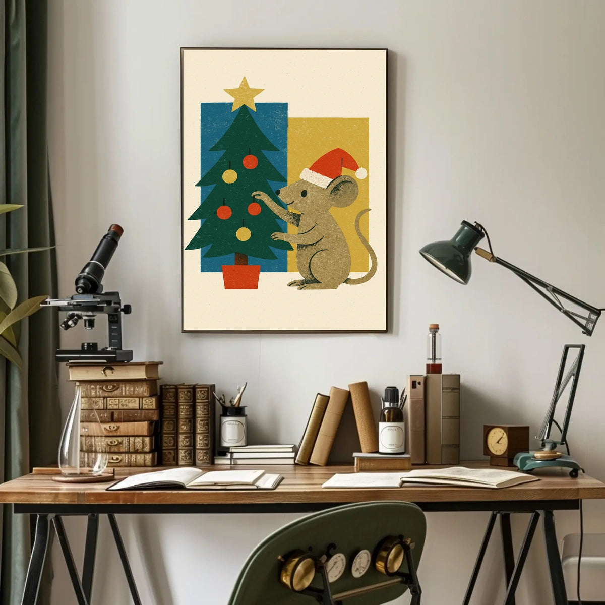 Festive Mouse and Christmas Tree Poster