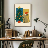 Festive Mouse and Christmas Tree Poster