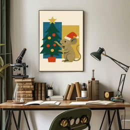 Festive Mouse and Christmas Tree Poster