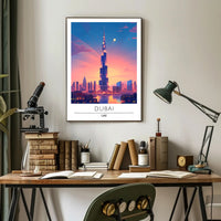 Dubai Sunset Burj Khalifa Urban Cityscape Poster