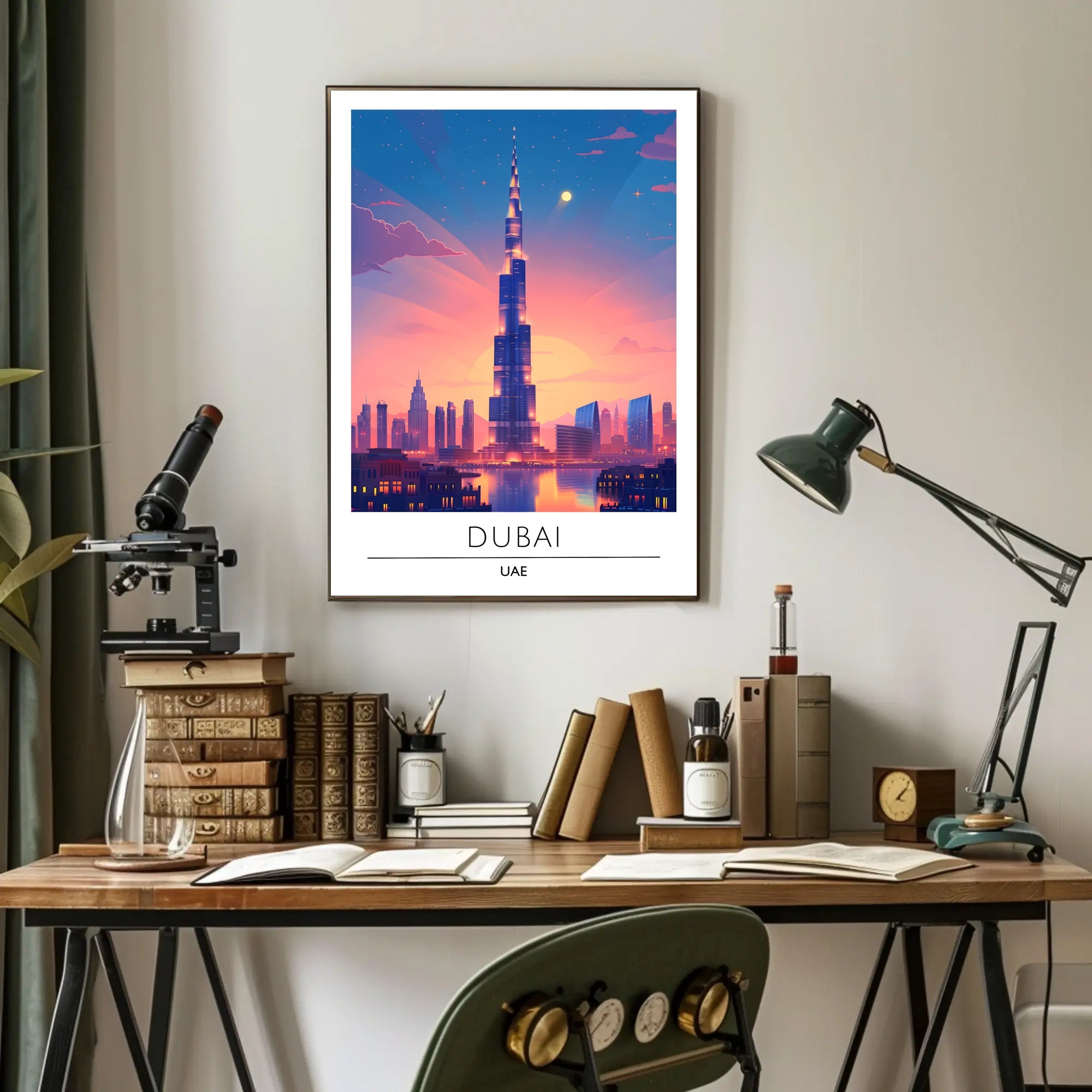 Dubai Sunset Burj Khalifa Urban Cityscape Poster