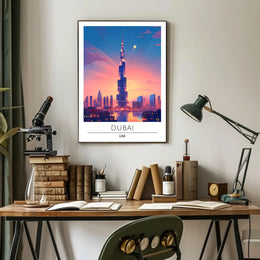Dubai Sunset Burj Khalifa Urban Cityscape Poster