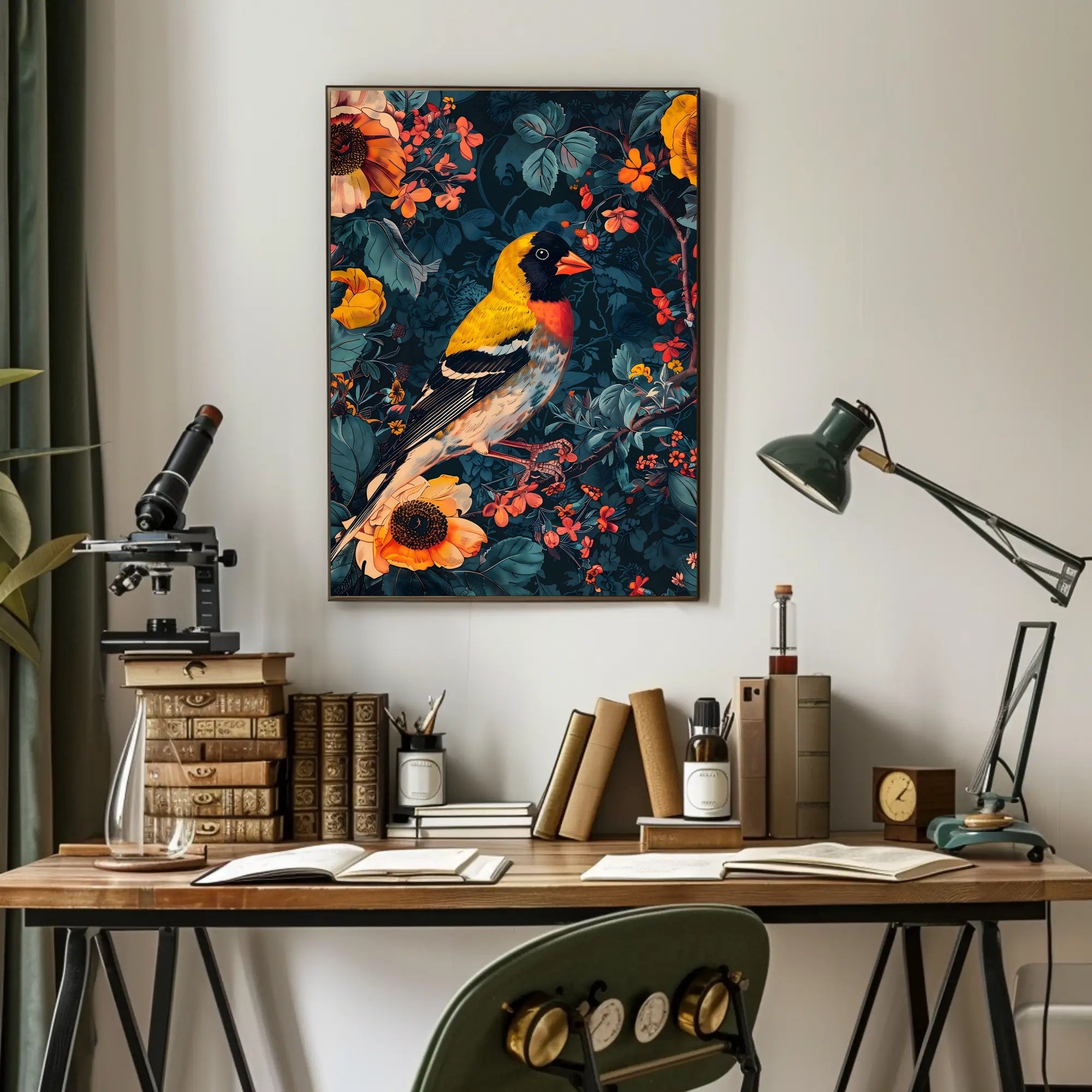 Vibrant Nature Wall Art Print with Bird Design
