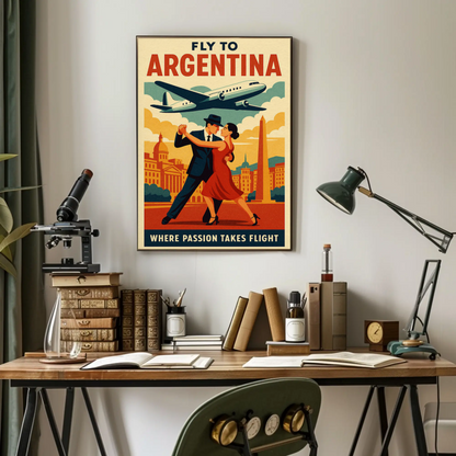 Fly To Argentina Dance And Skyline Travel Poster