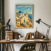 Santorini Greece Vintage Travel Lovers Poster