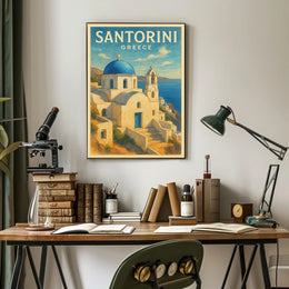 Santorini Greece Vintage Travel Lovers Poster