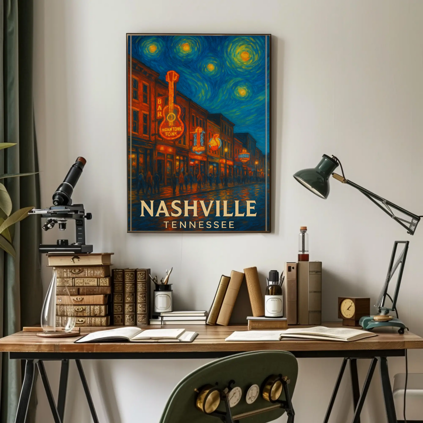 Nashville Tennessee Starry Night Music Scene Travel Poster