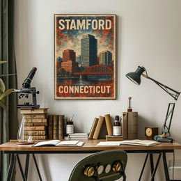 Stamford Cityscape Vintage Collectors Poster