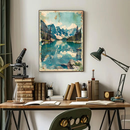 Tranquil Mountain Lake Travel Poster Minimalist