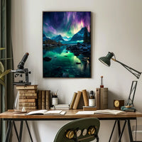 Northern Lights Over Mountain Landscape Poster