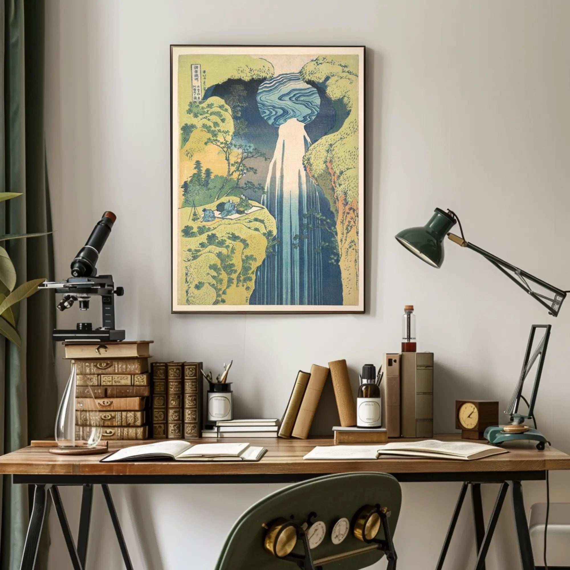 Serene Waterfall Scene: Traditional Japanese Woodblock Print Poster