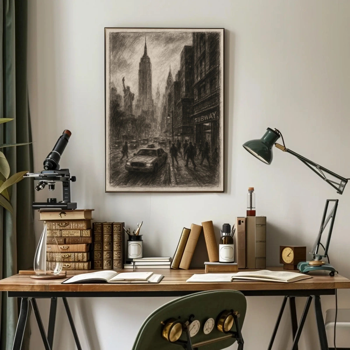 Charcoal Cityscape Of New York Poster Vintage Wall Art