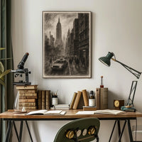Charcoal Cityscape Of New York Poster Vintage Wall Art