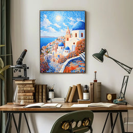 Santorini Coastal Art Print with Mediterranean Flair - Travel Poster
