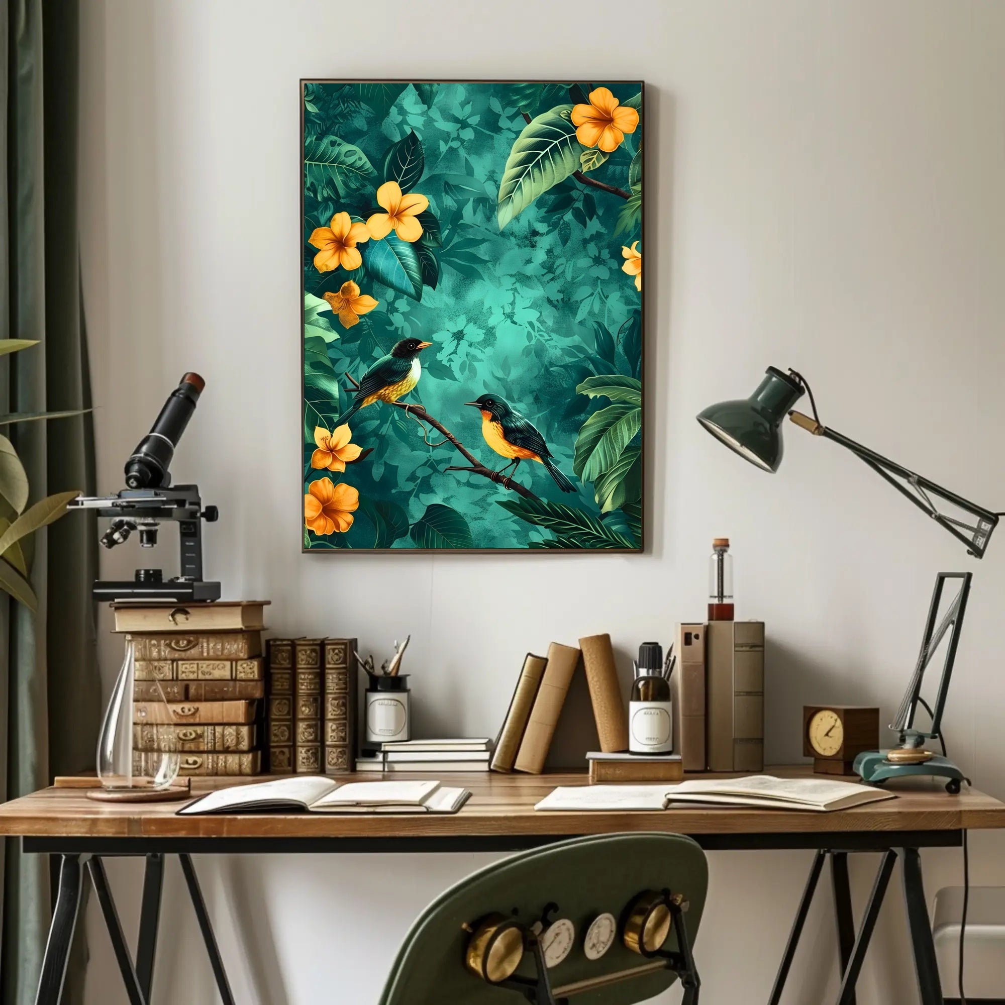 Tropical Birds in Lush Jungle Animal Poster