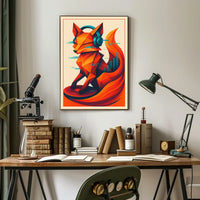 Geometric Fox With Headphones Poster