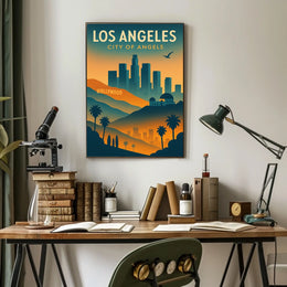 Los Angeles Retro Skyline Travel Poster Art