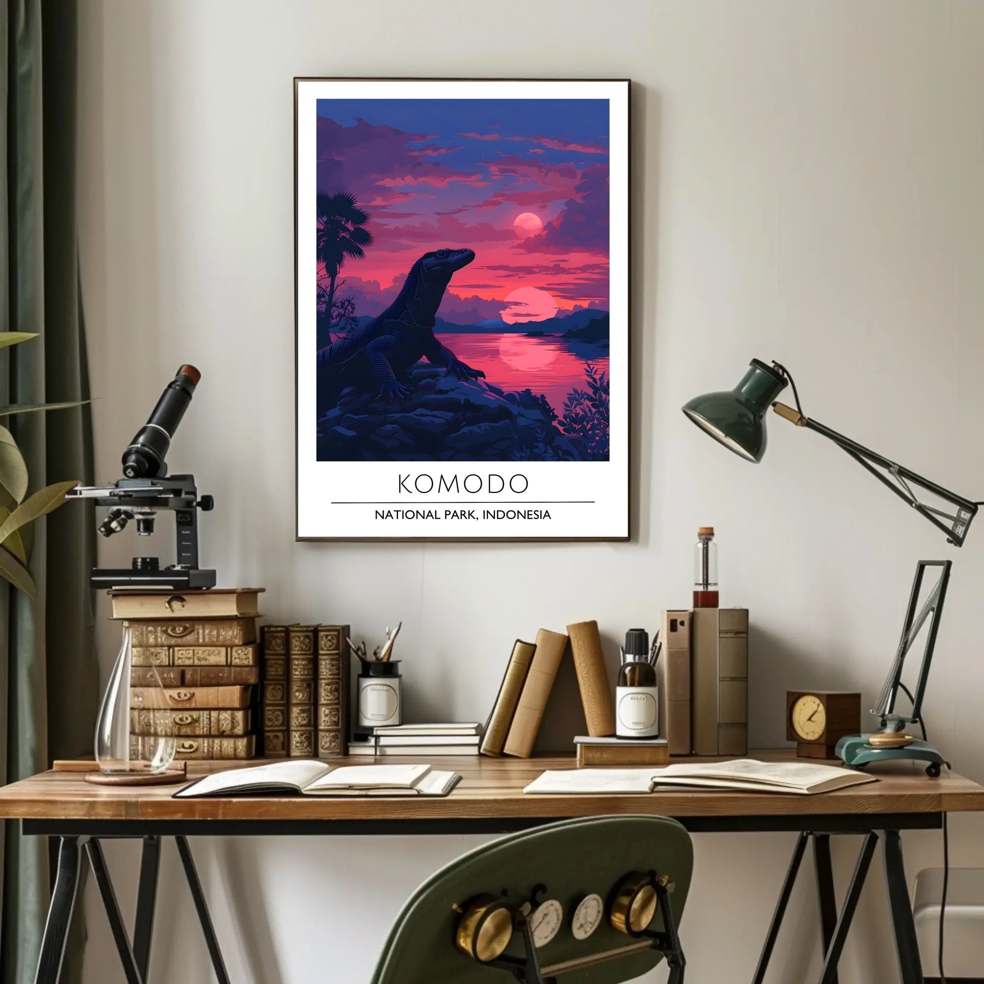 Komodo Dragon Sunset in Indonesia: National Park Poster