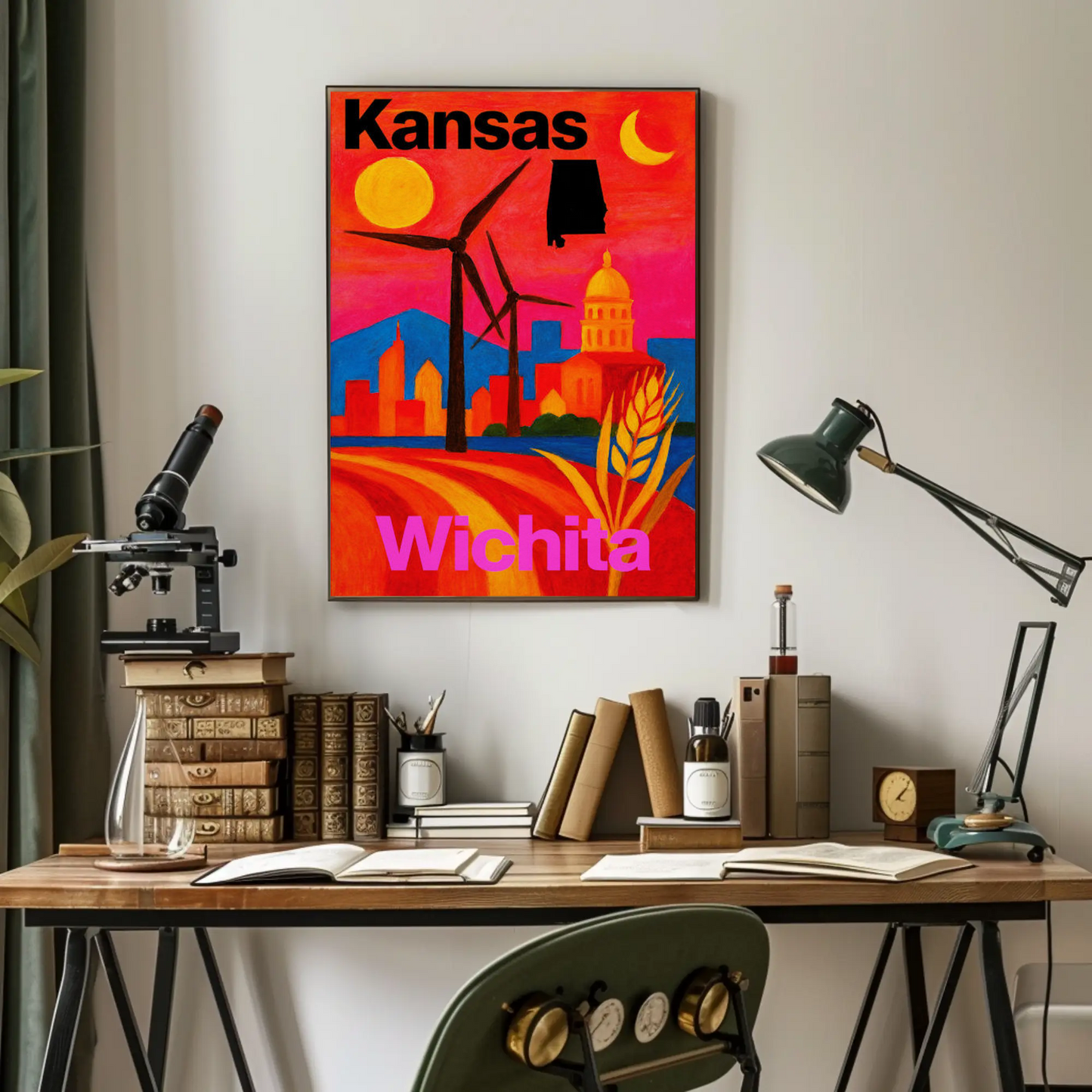 Wichita Kansas Windmills Capitol Landscape Travel Poster