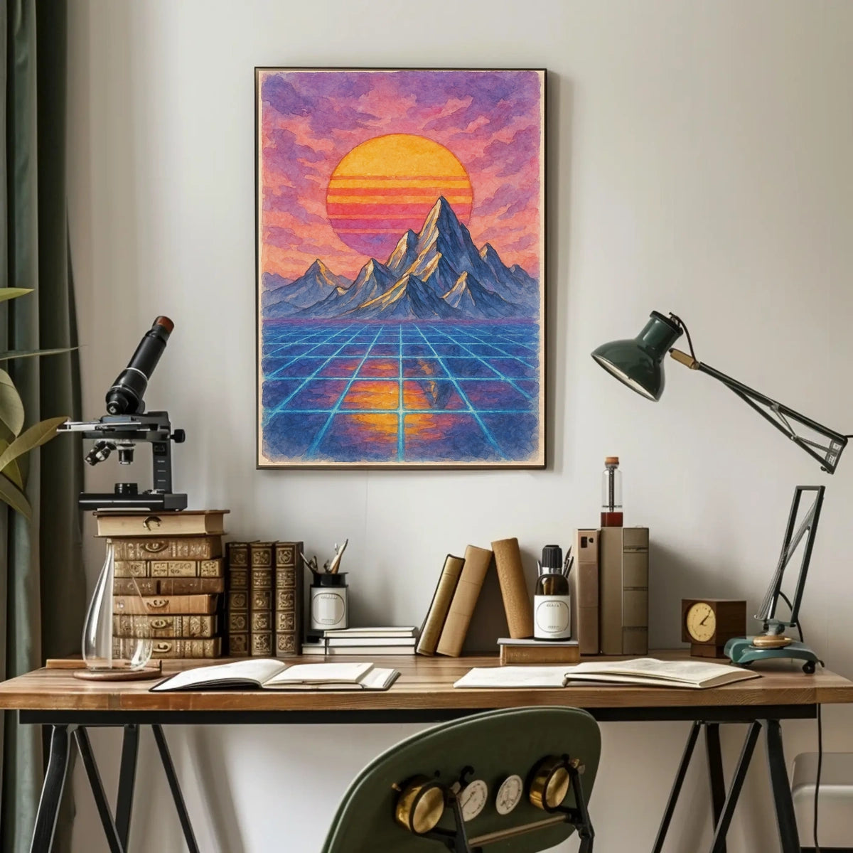 Sunset Dreams: Retro-Futuristic Sci-Fi Landscape Poster