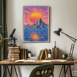 Sunset Dreams: Retro-Futuristic Sci-Fi Landscape Poster