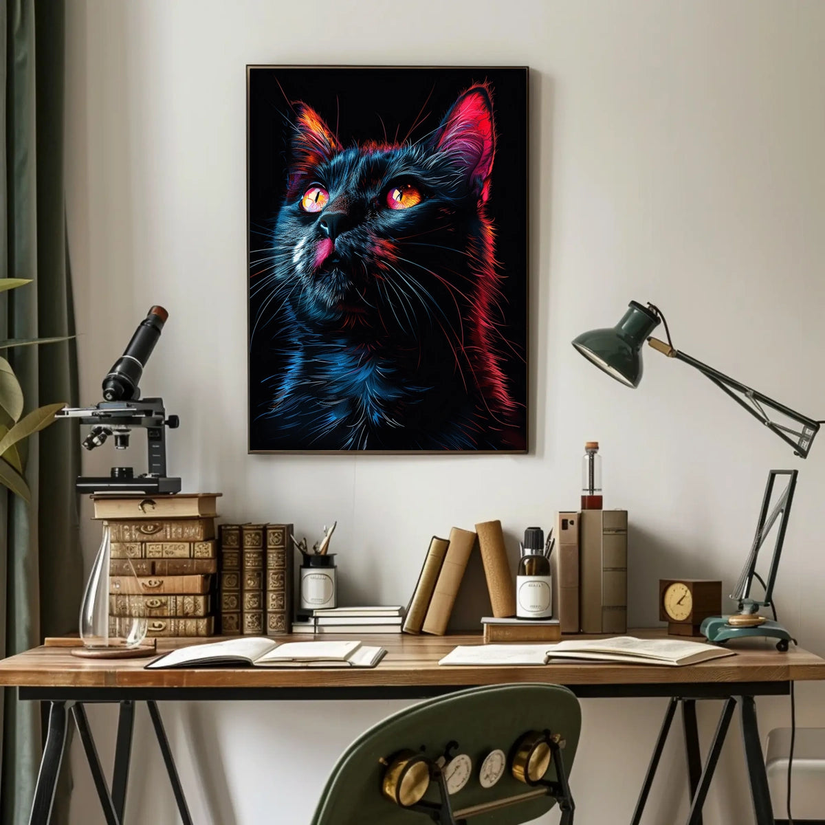 Neon Cat Portrait Poster