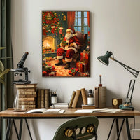 Santa Claus by the Fireplace Poster