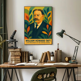 William Howard Taft Patriotic Pop Art Portrait Bold Colors Geometric Leaves Vintage Modern Poster