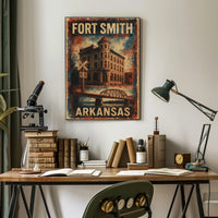 Fort Smith Vintage Architecture Travel Sepia Tone Arched Bridge Railroad History Art Deco Poster