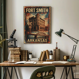 Fort Smith Vintage Architecture Travel Sepia Tone Arched Bridge Railroad History Art Deco Poster