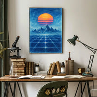 Retro-Futuristic Synthwave Landscape Art Poster