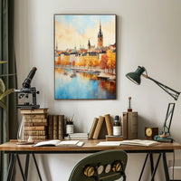 European Cityscape Elegance Captured in Scenic Travel Poster