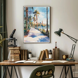 Serene Riverside Promenade Poster PosterGoat