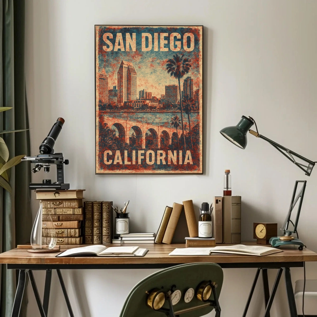 San Diego Skyline Art Deco Vintage Travel Collectors Poster