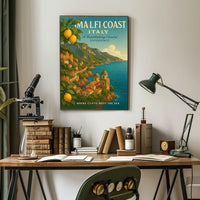 Amalfi Coast Vintage Travel Poster: Italian Scenic Beauty