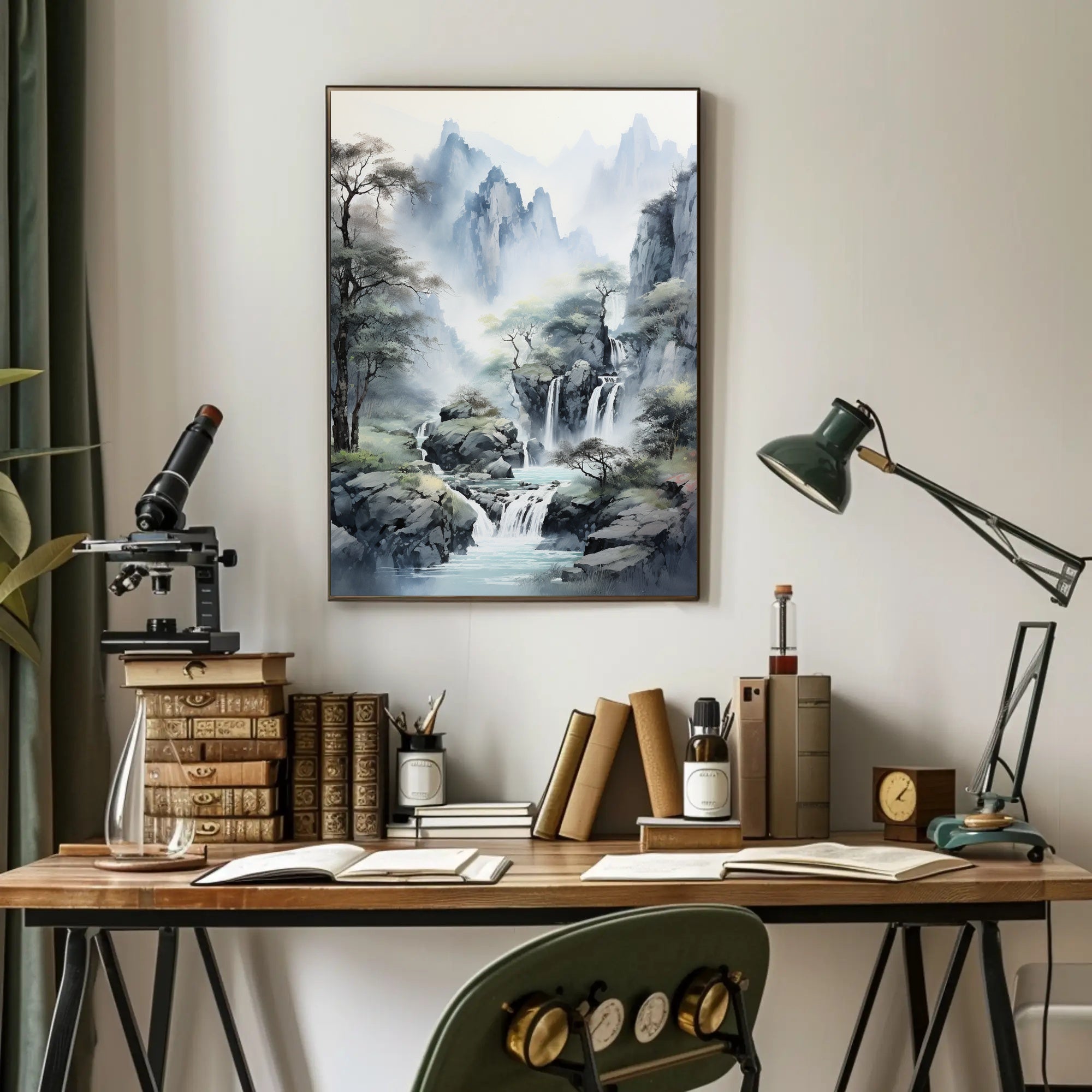 Tranquil East Asian Landscape Waterfall Scenic Poster