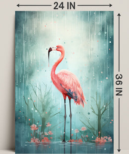 Flamingo In The Rain Poster