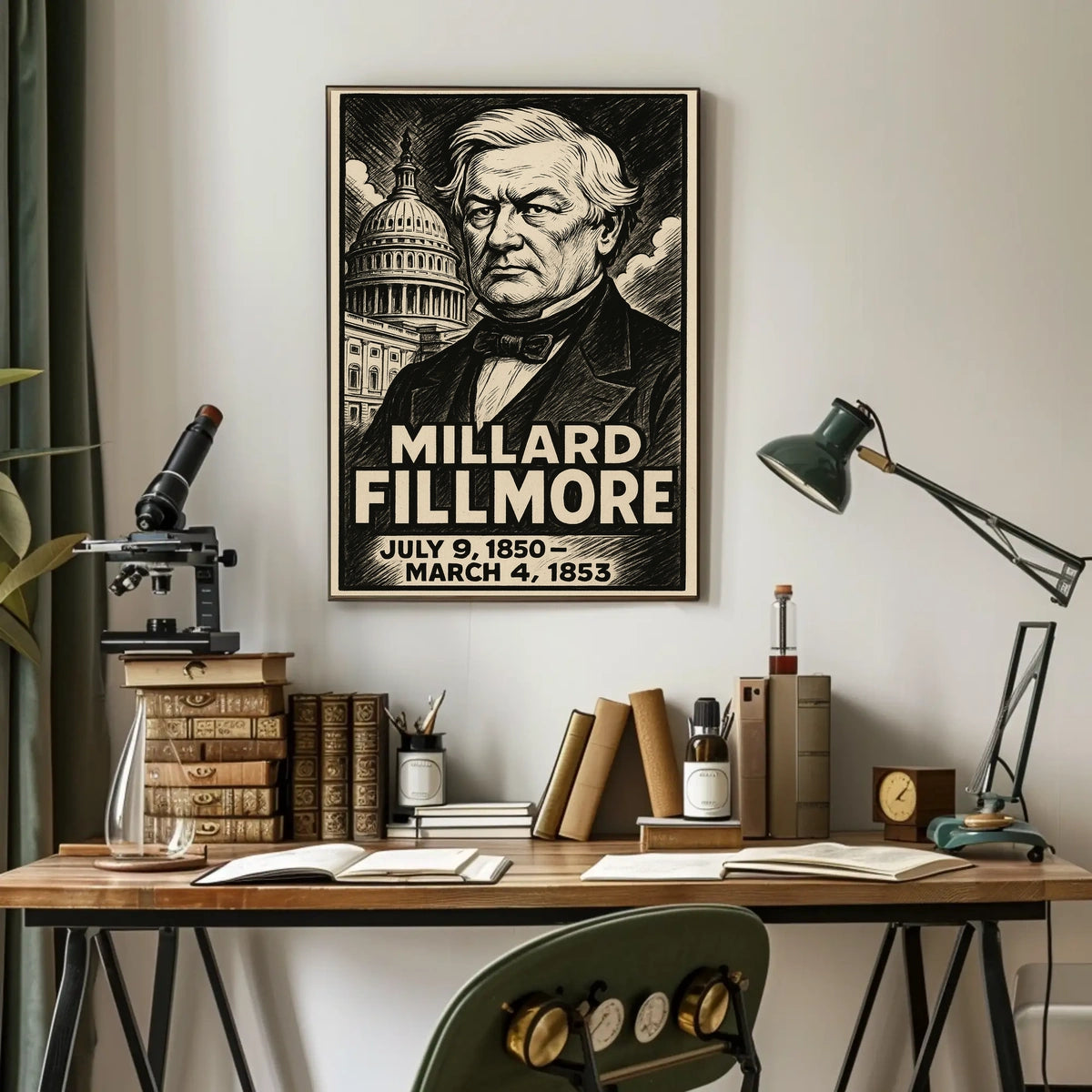 Millard Fillmore 13th President of the United States B & W Comic Sketch Poster
