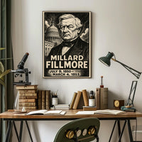 Millard Fillmore 13th President of the United States B & W Comic Sketch Poster
