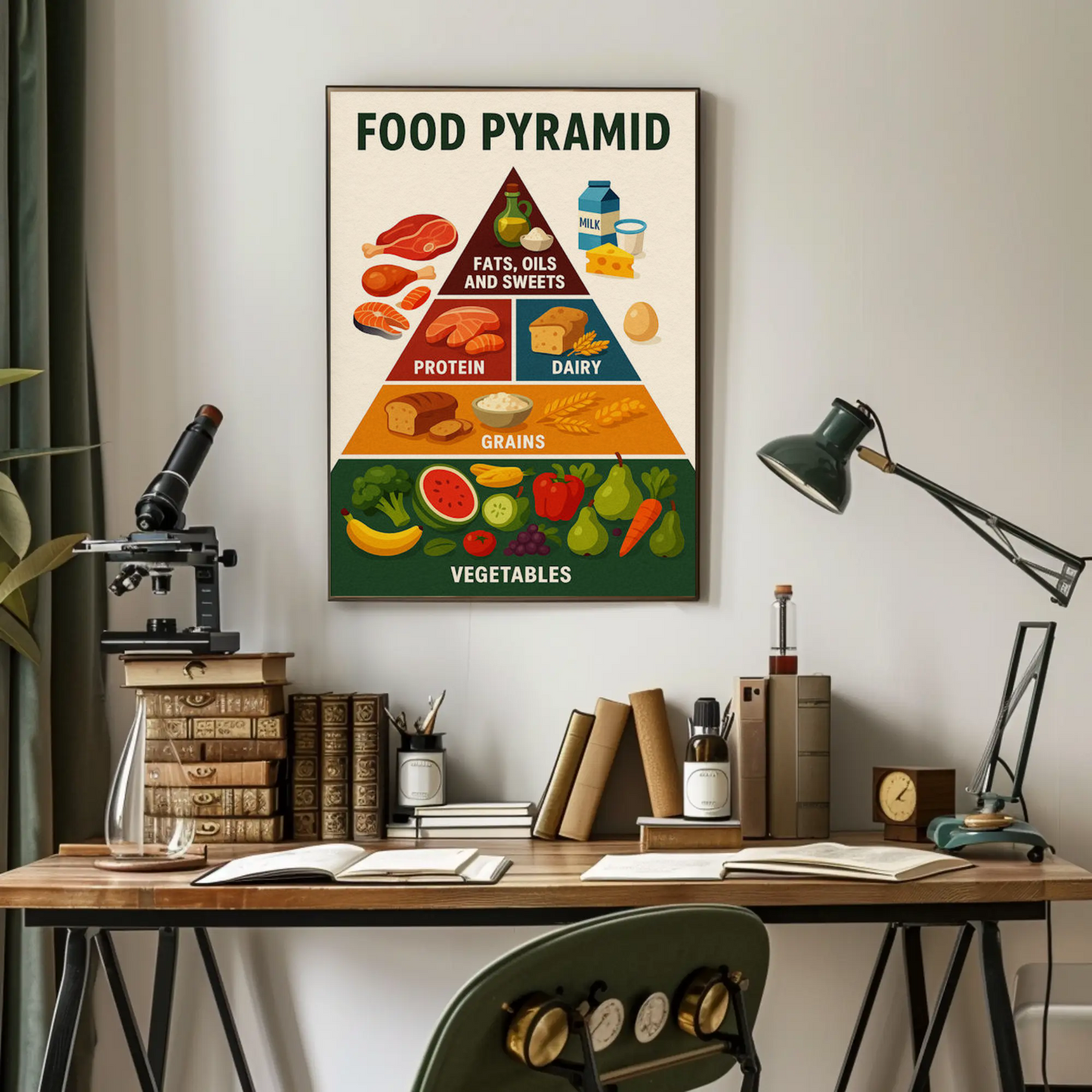Food Pyramid Balanced Nutrition Guide Art Travel Poster