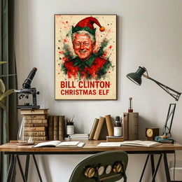 Bill Clinton Christmas Elf Historical or Presidential Poster
