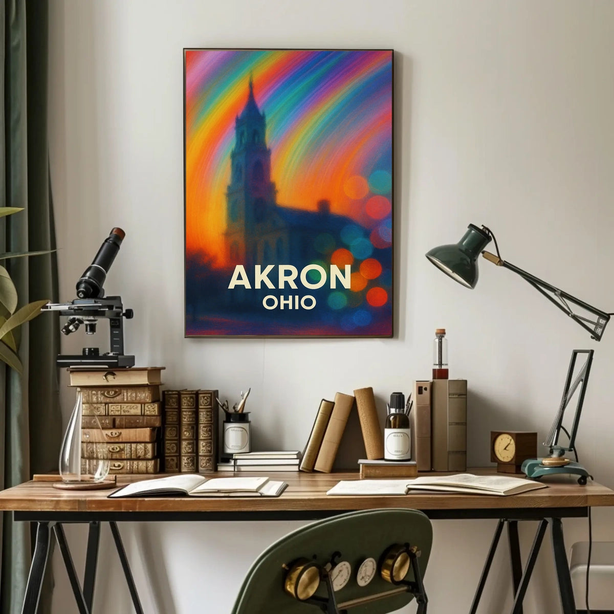 Akron Vibrant Rainbow Cityscape Impressionism Poster