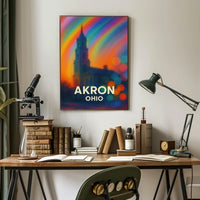 Akron Vibrant Rainbow Cityscape Impressionism Poster