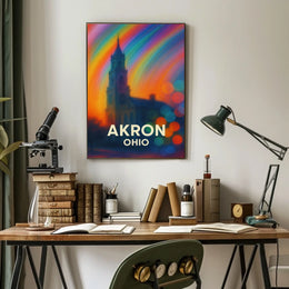 Akron Vibrant Rainbow Cityscape Impressionism Poster