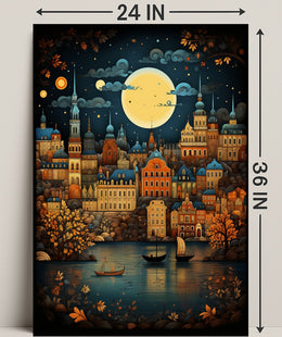 Enchanted Cityscape Under The Moon Poster