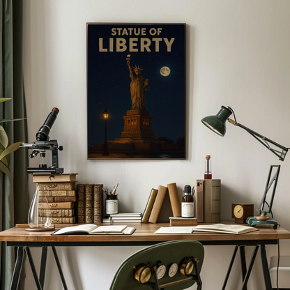 Statue of Liberty Moonlit Night Travel Poster
